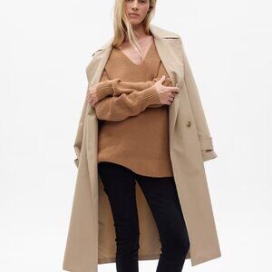 V-neck Cotton Ribbed Knit Maternity Sweater - Camel